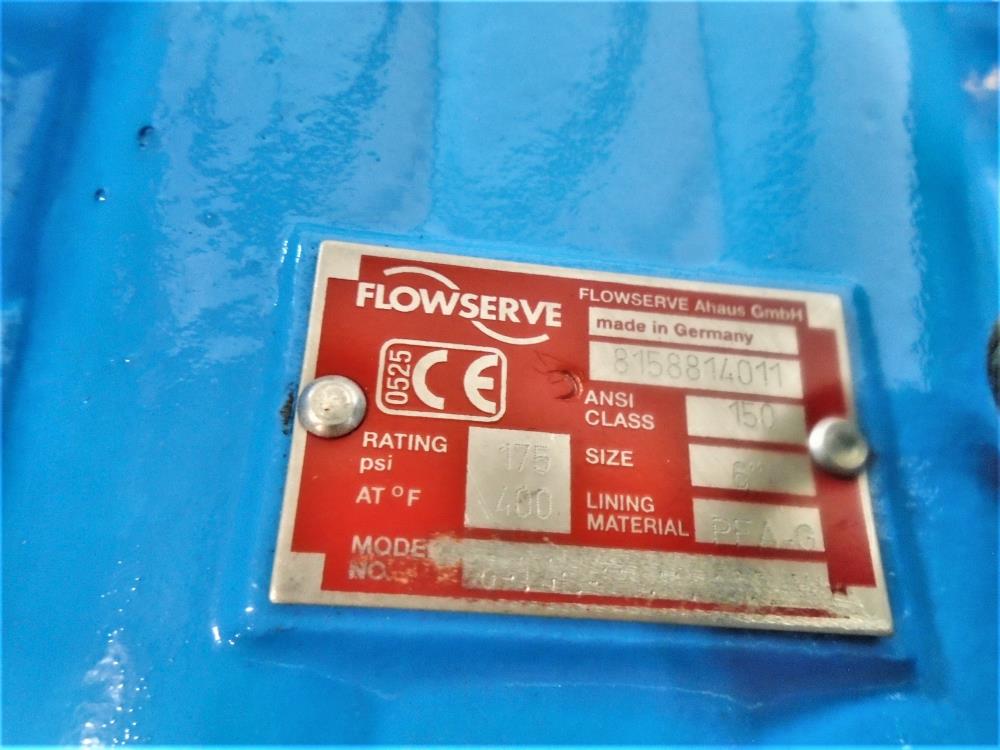 Flowserve Durco 6" 150# DCI 2-Way Plug Valve, PFA Lined, #6-T4E-11C11D233NW